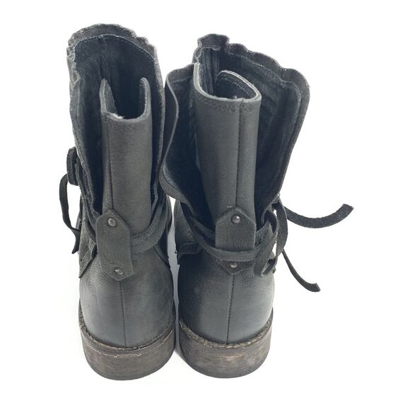 Free People Cambridge Wrap Leather Ankle Boots 37 6.5 Womens Black Low Booties - Picture 3 of 9